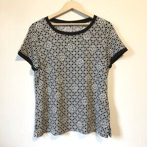 Anne Klein Lion Tile and Square Weave Short Sleeve Tee - Medium